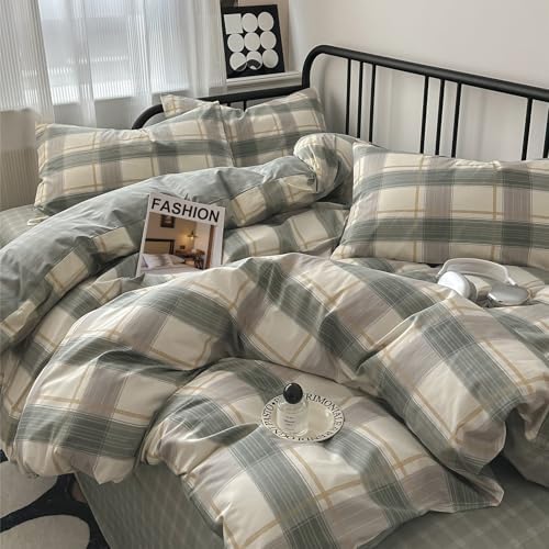 Plaid Full Size Comforter Set Geometric Plaid Grid Comforter Set Fluffy Soft Microfiber Bedding Comforter Farmhouse Checkered Comforter Set for All Season 3 Piece Plaid Bedding Comforter Set Full Size