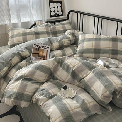 Plaid Full Size Comforter Set Geometric Plaid Grid Comforter Set Fluffy Soft Microfiber Bedding Comforter Farmhouse Checkered Comforter Set for All Season 3 Piece Plaid Bedding Comforter Set Full Size