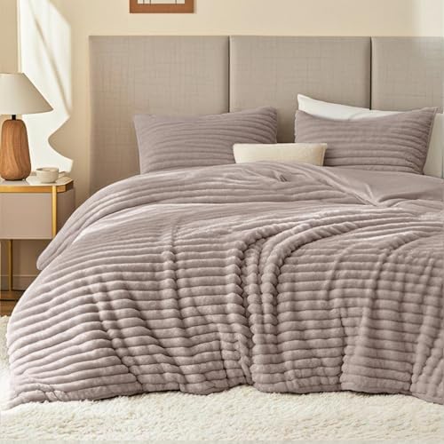 EXQ Home Fluffy Comforter Set Queen Size,3 Pieces Bed Set,Dark Khaki