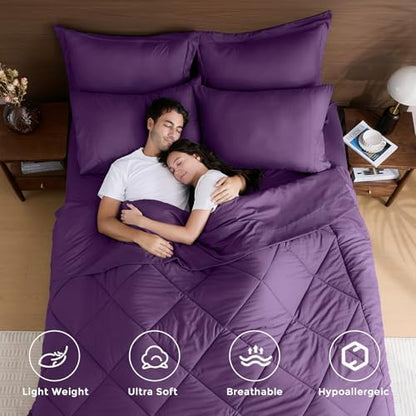 HEVUMYI 7-Piece California King Comforter Set, Grape Purple Bed in a Bag