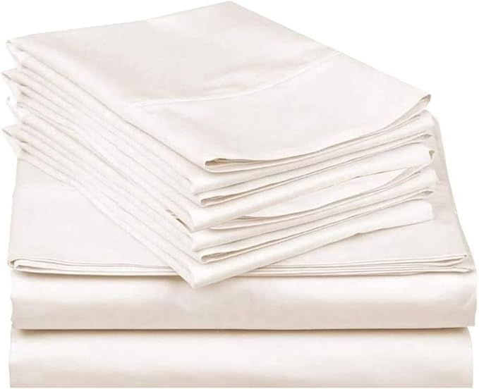 Mattress-Homes Extra Deep Pocket 6 Piece Full Sheet Set, Hotel Luxury Collection, 100% Egyptian Cotton, 21" Deep Fitted Sheet, Soft, Cool & Breathable Bedding with 4 Pillowcases in Ivory Solid