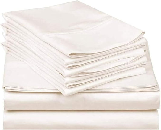 Mattress-Homes Extra Deep Pocket 6 Piece Full Sheet Set, Hotel Luxury Collection, 100% Egyptian Cotton, 21" Deep Fitted Sheet, Soft, Cool & Breathable Bedding with 4 Pillowcases in Ivory Solid