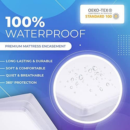 PlushDeluxe Mattress Encasement 100% Waterproof, Queen, Soft Cotton Terry