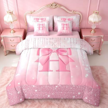 Feelyou Kids Pink Bowknot 7 Pieces Bedding Set King Size for Boys Girls