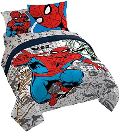 Marvel Spiderman Queen Comforter Set 7 Piece Bedding for Boys, Grey