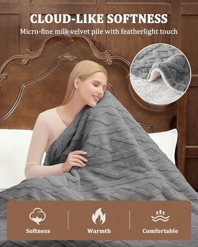 CAROMIO Electric Blanket Twin Size, Thick Tufted Sherpa Heated Blanket Twin