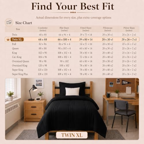CozyLux Twin XL Comforter Set Black - 5 Pieces Complete Bedding Set