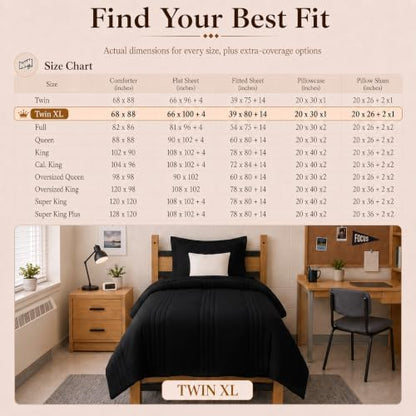 CozyLux Twin XL Comforter Set Black - 5 Pieces Complete Bedding Set