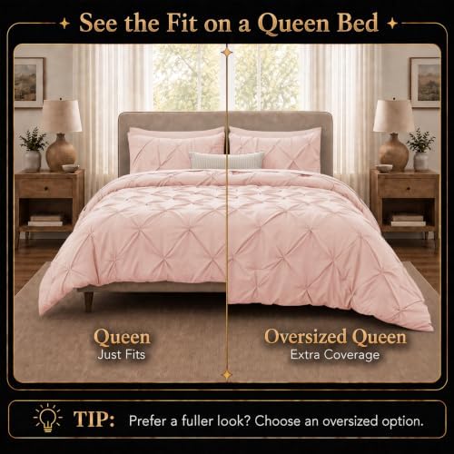 CozyLux Queen Comforter Set Peach Pink, 7 Pieces Pintuck Bed in a Bag
