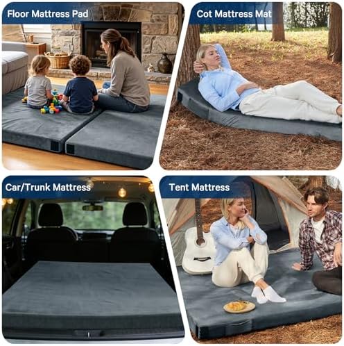CYMULA Memory Foam Camping Mattress Pad, Sleeping Mat, Portable Roll Up Mattress for Adults, Camping Bed Pads for Sleepover, Car Bed with Travel Bag