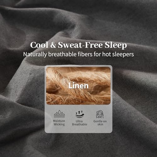 MEISHANG 100% French Linen Sheets Queen,6 Pcs,18-24" Extra Deep Pocket