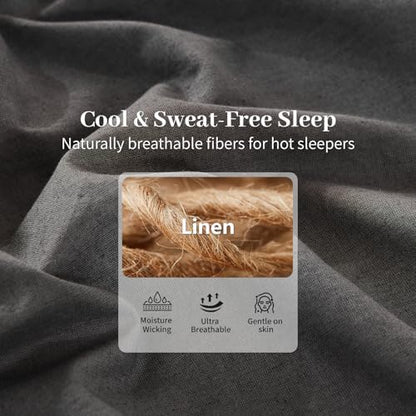 MEISHANG 100% French Linen Sheets Queen,6 Pcs,18-24" Extra Deep Pocket