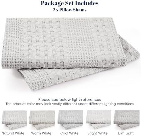 PHF Cotton Waffle Weave Euro Sham Covers 26" x 26", Light Grey, No Insert