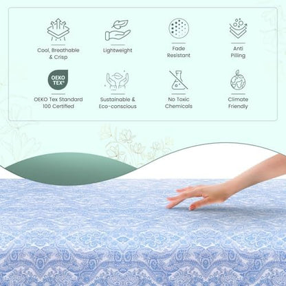 Feather & Stitch Fitted Sheet Only, 100% Cotton 300TC Lightweight Cooling & Breathable Percale Weave Fitted Sheet 16" Regular Elastic Deep Pocket Soft Bedding Mattress (Twin, Blue Paisley)