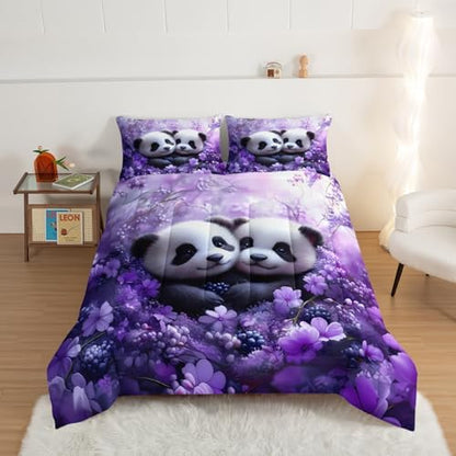 HOSIMA Panda King Bedding Set for Girls Room Decor with 2 Pillowcases.