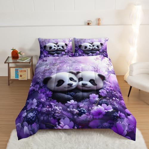 HOSIMA Panda Twin Bedding Sets for Girls Room Decor with 2 Pillowcases.