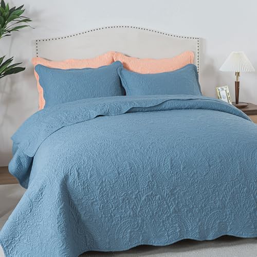 HoneiLife King Quilt Bedding Sets - 3 Piece Microfiber Quilt Sets Lightweight Bedspreads Reversible Coverlets Retro Bed Cover Quilt King Size All Season Quilts