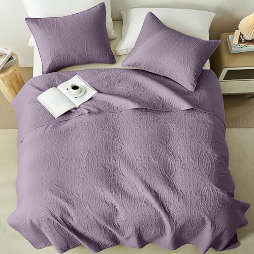 akkialla Grayish Purple King/Cal King Quilt Set, Ultrasonic Lightweight Bedspread Coverlet for Modern Minimalist Bedroom, Soft Microfiber Coin Pattern Bedding, 3-Piece (1 Quilt, 2 Pillow Shams)