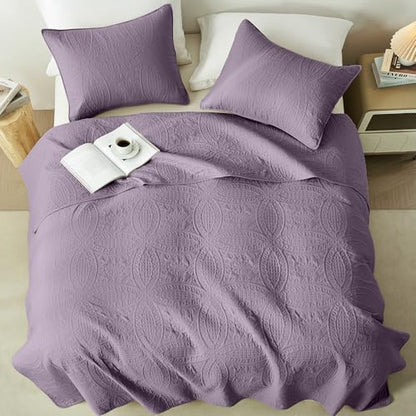 akkialla Grayish Purple King/Cal King Quilt Set, Ultrasonic Lightweight Bedspread Coverlet for Modern Minimalist Bedroom, Soft Microfiber Coin Pattern Bedding, 3-Piece (1 Quilt, 2 Pillow Shams)
