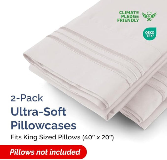 King Pillow Cases Set of 2 - Ultra Soft Hotel Quality Pillowcase Covers - Comfy, Cozy & Wrinkle Free - Shrinkage, Stain & Fade Resistant - Machine Washable Pillow Protectors - 2 Piece Set - Light Grey