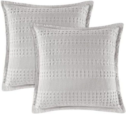 PHF Cotton Ruffle Waffle Euro Sham Covers 26"x26", Light Grey, No Insert