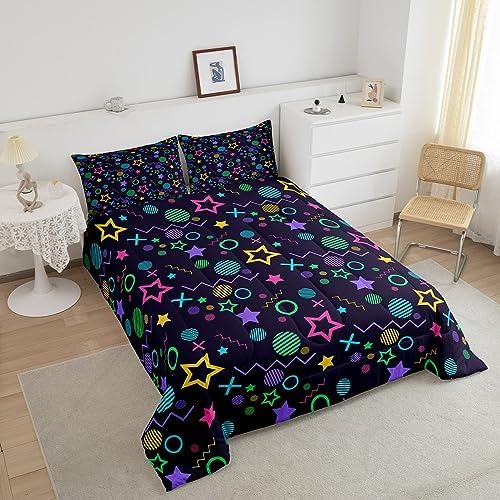 Manfei Memphis Comforter Set Twin Size, Colorful Geometric Vintage Style Quilt Set with 1 Pillowcase, 80s 90s Fashion Style Bedding Set 2pcs for Kids Boys Girls Lightweight Duvet Insert