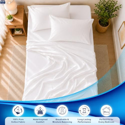 Cottingon 4 PC Cot Sheet Set 25"X75", Egyptian Cotton, White