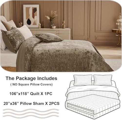 Oversized King Bedspread 120x128 Striped Soft Velvet Quilt Set