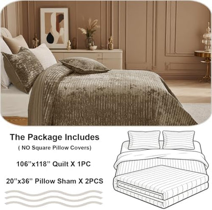 Oversized King Bedspread 120x128 Striped Soft Velvet Quilt Set