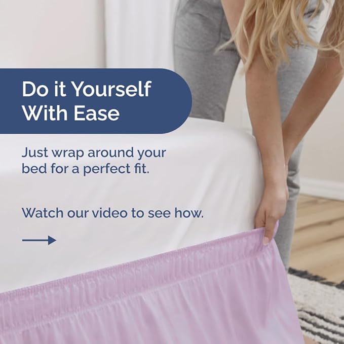 Wrap Around Dust Ruffle Bed Skirt - Light Lavender - for King Size Beds w/ 15 Inch Drop - Easy Fit Elastic Strap - Adjustable Pleated Bedskirt w/Brushed Fabric Wrinkle Free, Women, Men, Kids & Teens