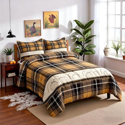Manfei Ducks Silhouettes Kids Comforter Set Twin Size,Cartoon Animals Cute Bedding Set,Girls Boys Adults Bedroom Decor,Geometric Plaids Splicing Down Comforter,Brown Rustic Duvet Insert,1 Pillowcase
