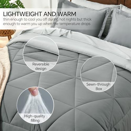 BEDELITE Twin XL Comforter Set 5 Pieces, Reversible Dark Grey Bed in A Bag