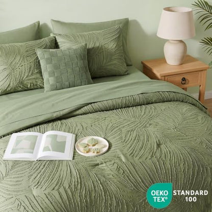 King Size Comforter Set-7 Pieces Tufted Green Bed in a Bag King Bedding Set