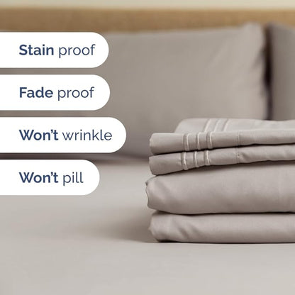 Olympic Queen Sheet Set 66x80 - 4 Piece RV Olympic Queen Size Sheets - Soft, Breathable & Cooling - Fits 14” to 16" Mattress w/ Deep Pockets - Comfy Luxury Bedding - Fade & Wrinkle Free - Light Grey