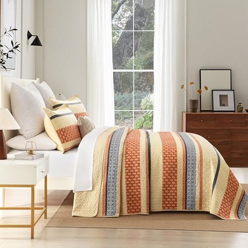 Homzard Quilt Bedding Set - Cotton Quilt Sets Queen Szie,Orange Grey Black Queen Size Bed, Farmhouse Lightweight Bedspread Set, 3 Piece All Season
