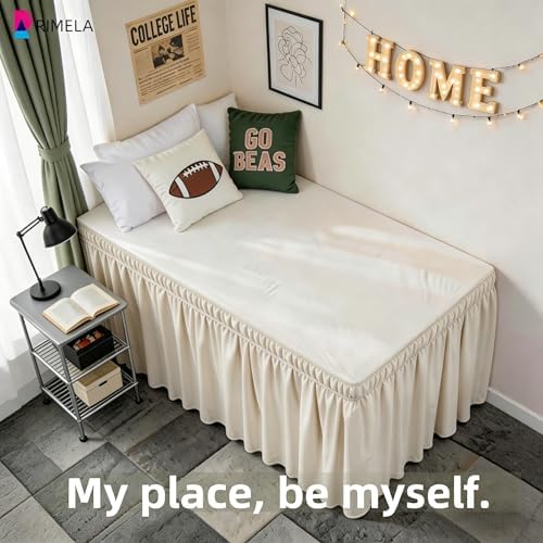 Dorm Room Bed Skirt Twin XL 22" Drop, College Split Corner Bedskirt, Beige
