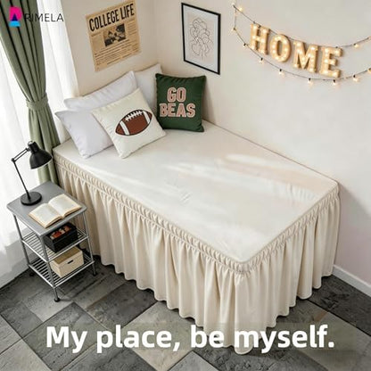 Dorm Room Bed Skirt Twin XL 36" Drop, College Split Corner Bedskirt, Beige
