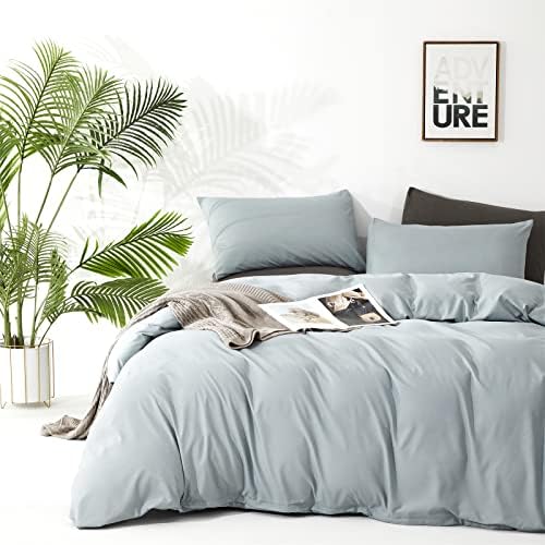Wellboo Light Blue Comforter Sets Queen Size Solid Dusty Blue Bedding Soft