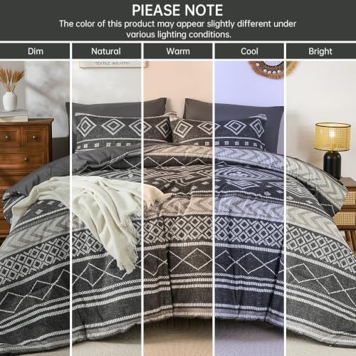Yiran Boho Comforter Set King Size, 7 Pieces Aztec Grey Bed in a Bag