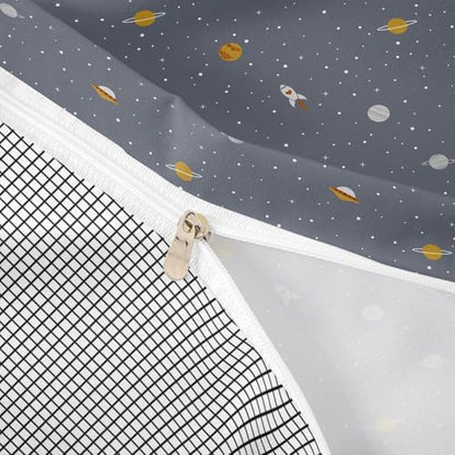 Erosebridal Galaxy Series Bedding Set, Grid Decor Duvet Cover, Full Size for Boys Teens Kids Bedroom Decor Comforter Cover Set Starry Sky Planet Lattice Pattern Soft Microfiber Reversible Quilt Set