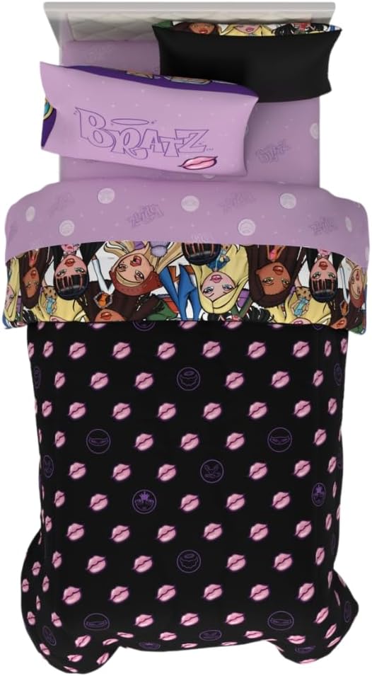 Bratz Fashion Bedding 5 Piece Super Soft Reversible Comforter and Sheet Set with Sham, Twin, (100% Official Licensed Product) by Franco