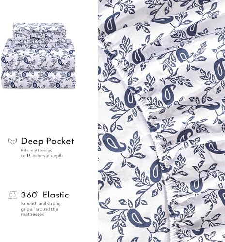 RUVANTI 100% Cotton Queen Sheets, Percale Queen Sheet Set, Paisley Ornament