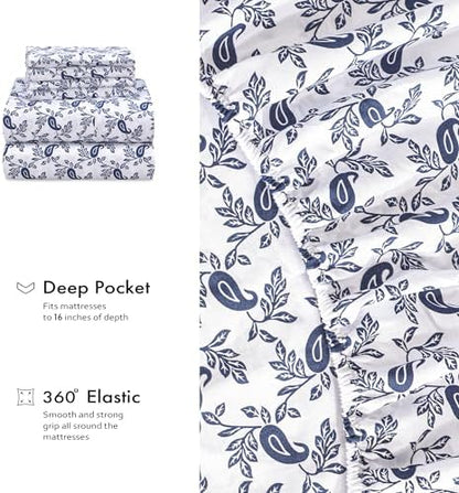 RUVANTI 100% Cotton Queen Sheets, Percale Queen Sheet Set, Paisley Ornament
