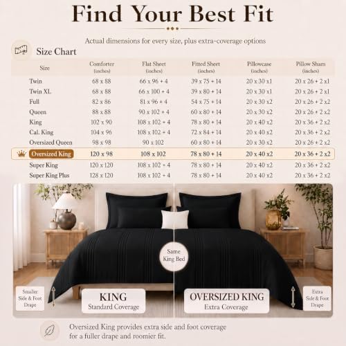 CozyLux Oversized King Comforter Set Black- 7 Pieces Bed in a Bag