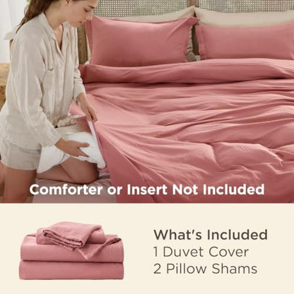 Bedsure Prewashed Duvet Cover King, Cotton-Like Soft Bedding Set, Pink Clay