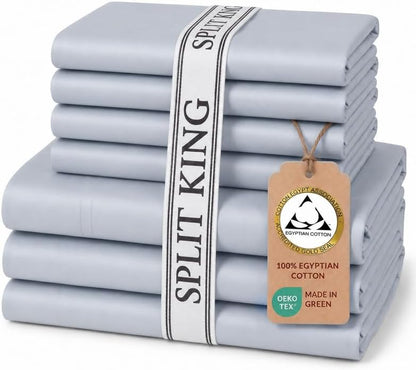 Therapedic 100% Egyptian Cotton 7 Piece Split King Sheets Set (Light Blue)