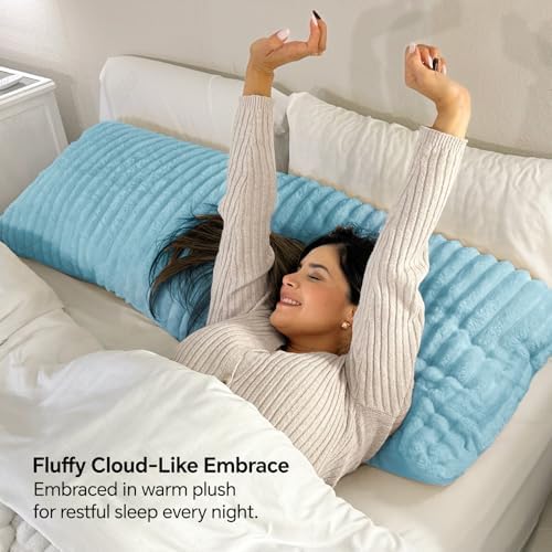 BEDELITE Fluffy Striped Body Pillow Cover with Zipper, Light Blue, 20x54