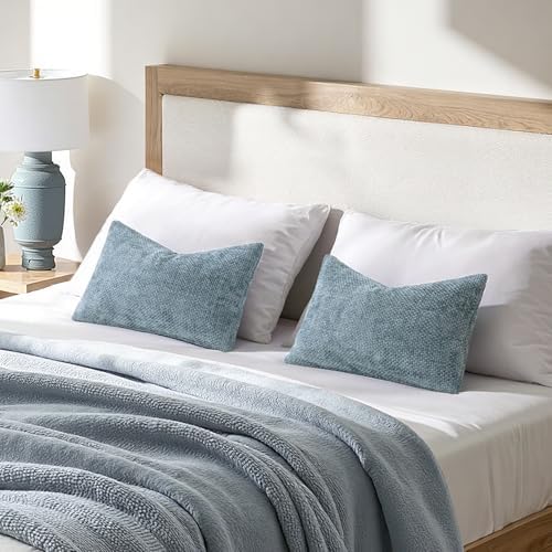 MIULEE Decorative Lumbar Throw Pillow Covers 12x20 Inch Coastal Blue 2 Pack
