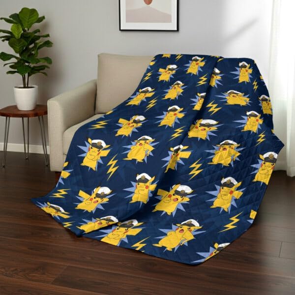 Northwest Pokémon Electric Captain Quilted Throw Blanket, Pikachu Adventure Artwork, Soft and Comfy for Bedding for Bed Couch, 60 x 80 inches