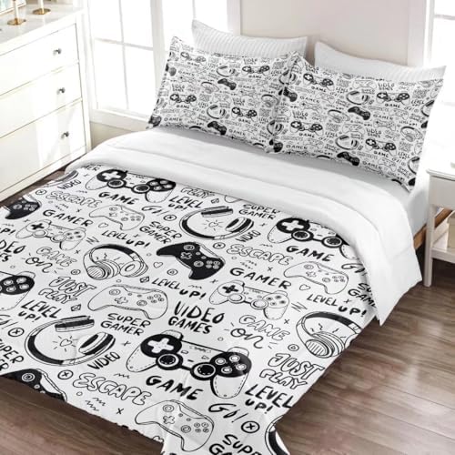 Gaming Comforter for Boys Teens,Game Bedding Sets Full,Kids Gamer Comforter Set,Video Game Bedroom Bed Set Controller Duvet All Season 3 Piece